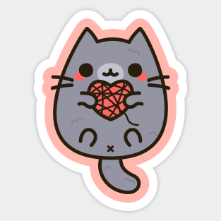 Cute kitty with heart yarn Sticker